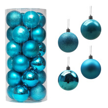 24PCS 3CM Glittering Shatterproof Plastic Christmas Ornaments Set, Compatible with Xmas Tree Decor - Sky Blue