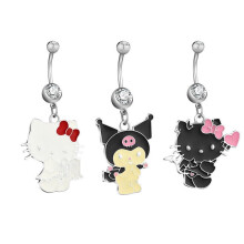 3pcs Women Girl Enamel Crystal Kuromi Hello Kitty Navel Ring Belly Button Rings