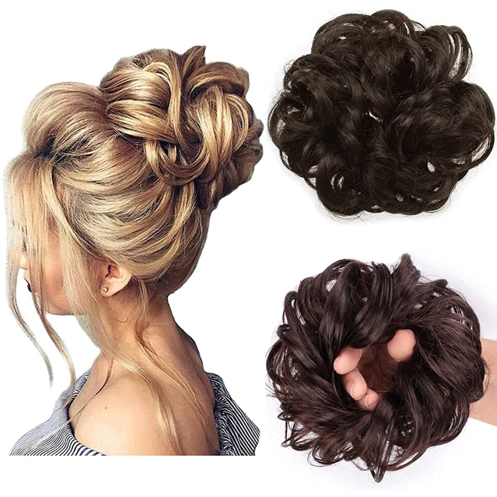 Hair Bun Extension Messy Bun Hair Piece Synthetic Medium Brown Elastic Scrunchie for Instant Volume