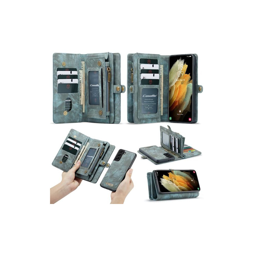 Caseme Compatible With Samsung Galaxy S21+ (Plus) Retro Leather Wallet Case Blue 9338982196314