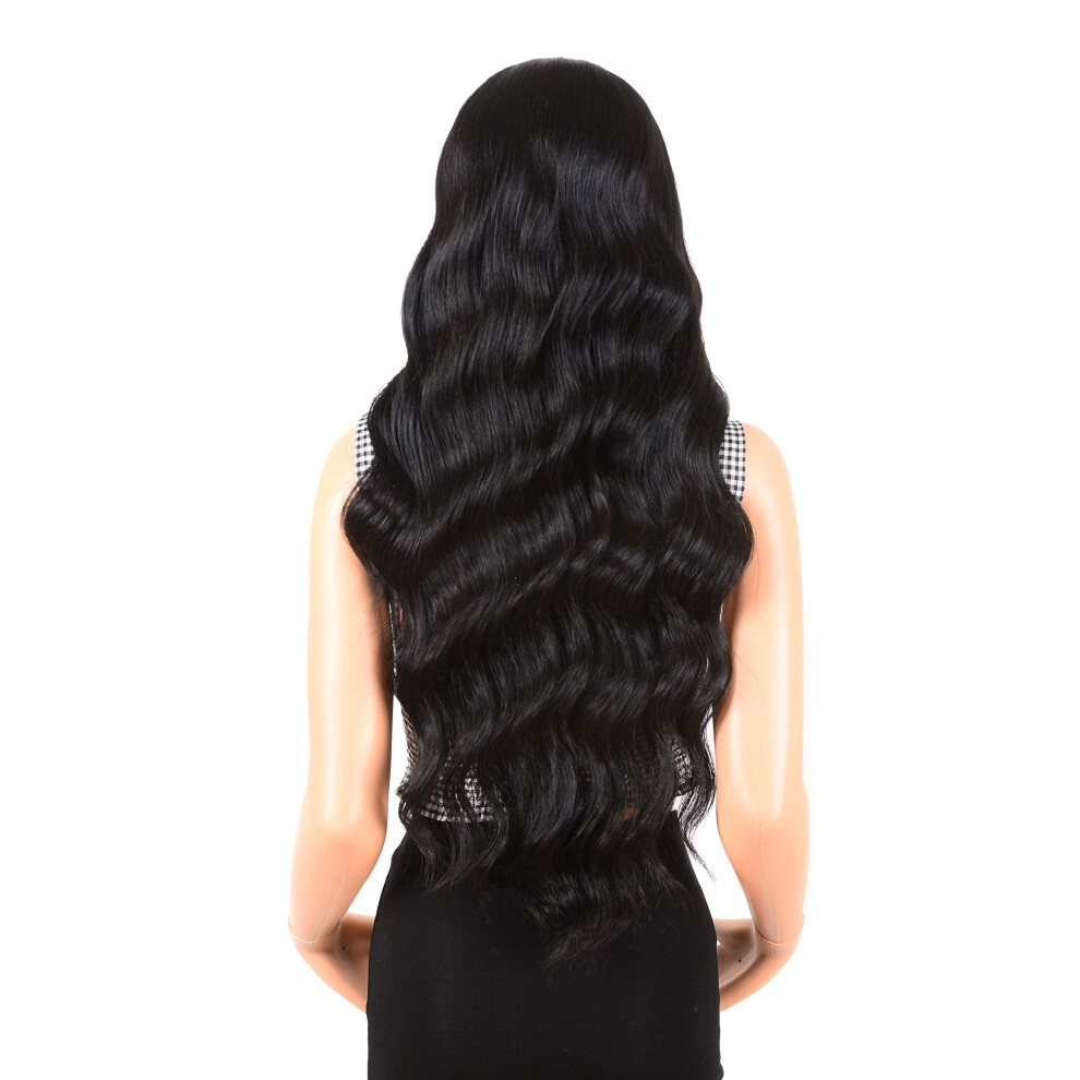 30 Inch Lace Front Wig for Black Women Natural Black Long Wavy Heat Resistant Body Wave