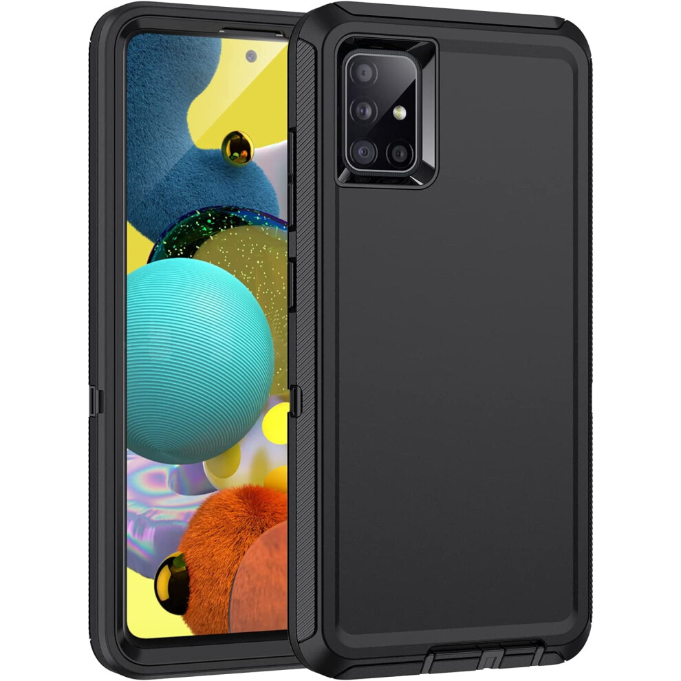 Rugged 3-Layer Shockproof Case For Galaxy A51 5G/4G, Dustproof Heavy Duty Cover Compatible With Samsung Galaxy A51 6.5" - Black 9499224752696