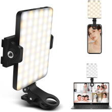 Cell Phone Fill Light, Clip Fill Video Light for Phone 2000Mah Rechargeable, 10-Level Brightness Adjustment, CRI 95+, 3