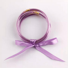 RSAMD Glitter Rainbow Beaded Bracelet Set with Gold Clasp & Ribbon All Weater Bangles-65cm-Purple