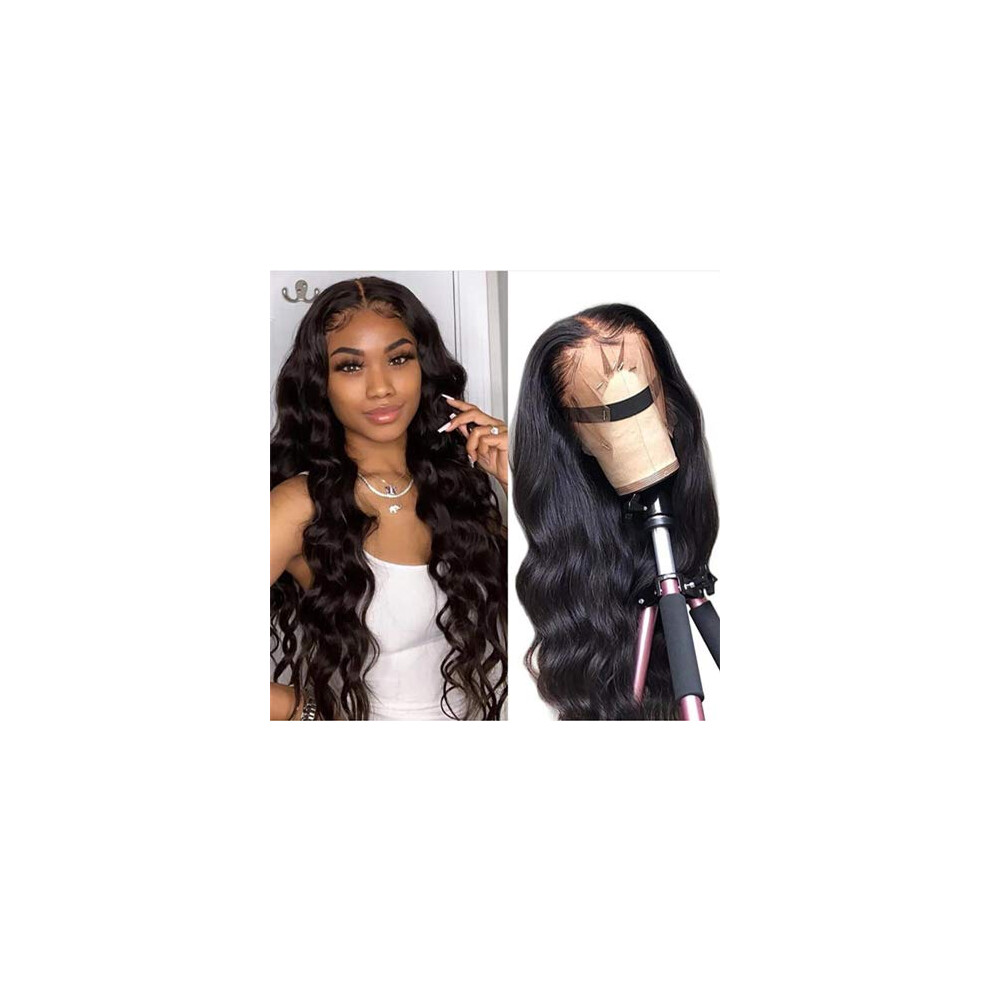 Unisex Human Hair Lace Front Wig 13X4 Preplucked Brazilian Virgin Hair 150% Density Glueless Natural Color 16''