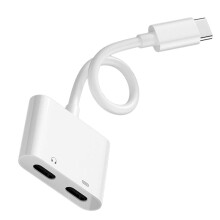 Phone Headphone Adapter Mobile Earphone Converter Type-C Charging Cable Flat 2 1 White Copper Pvc