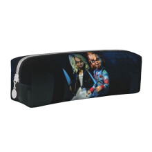 Bride Of Chucky Pen Pouch, Black Leather Pencil Holder, Portable Zipper Case for Fountain Pens, Markers, Makeup, Coins - White