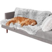 Furhaven Waterproof Throw Blanket for Dogs & Indoor Cats, Washable - Shaggy Plush Calming Long Faux Fur & Velvet, Mist Gray, XL
