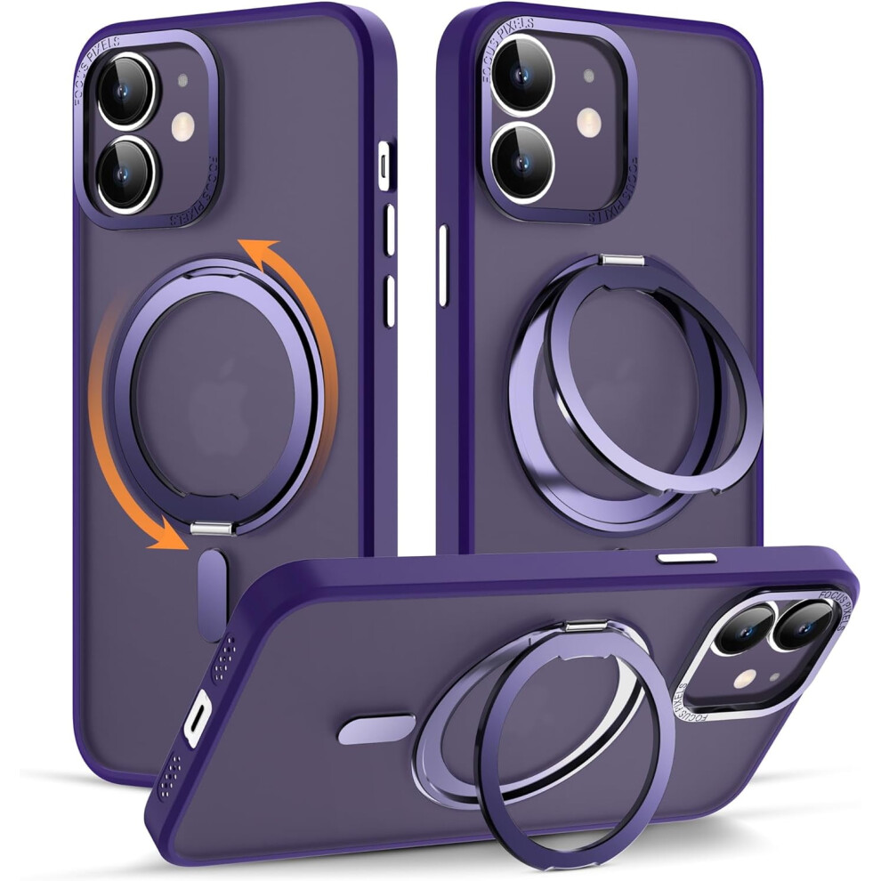 Compatible With Iphone 11 Case, 360 Rotatable Magnetic Ring Stand, Magsafe Compatible, Military-Grade Protection, Translucent Back For 6.1" Purple 9353595259973