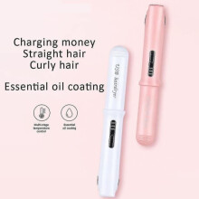 IC Mini Travel Cordless Curling Iron and Straightener, 160-200 Adjustable Temperature, LED Display, USB Rechargeable Tourmaline Ceramic (Pink)