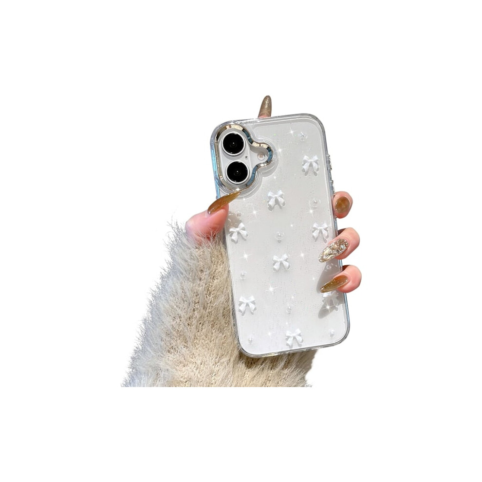 Bling Glitter 3D Bowknot Case For Iphone 16, Sparkly Crystal Clear Slim Soft Durable Protective Case Compatible With Iphone 16 White 9313598841230