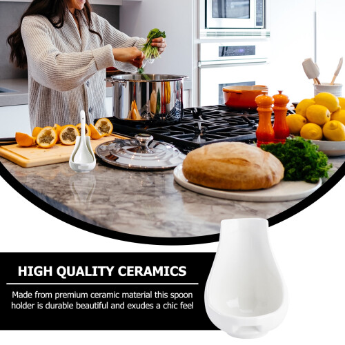 1pc Creative Spoon Rest Ceramic Spoon Holder For Home Restaurant (White) 2
