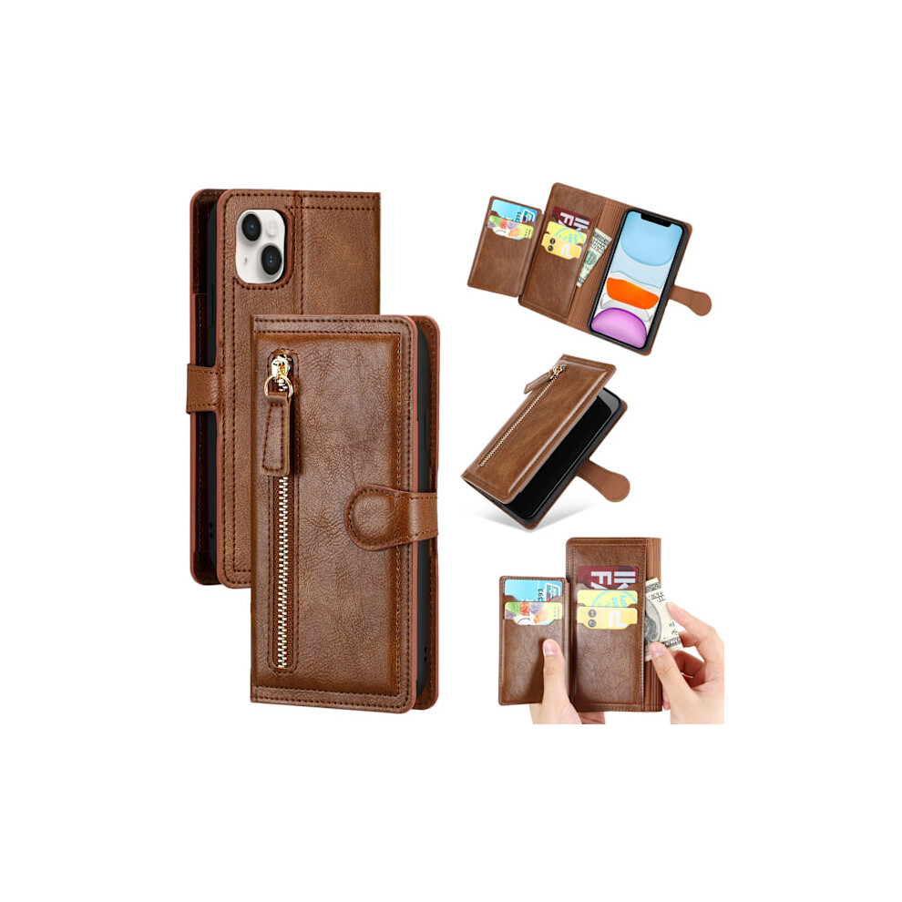 Compatible With Iphone 13 - Wallet Case With 5 Card Slots & Coin Pocket Dark Brown 9313598841254