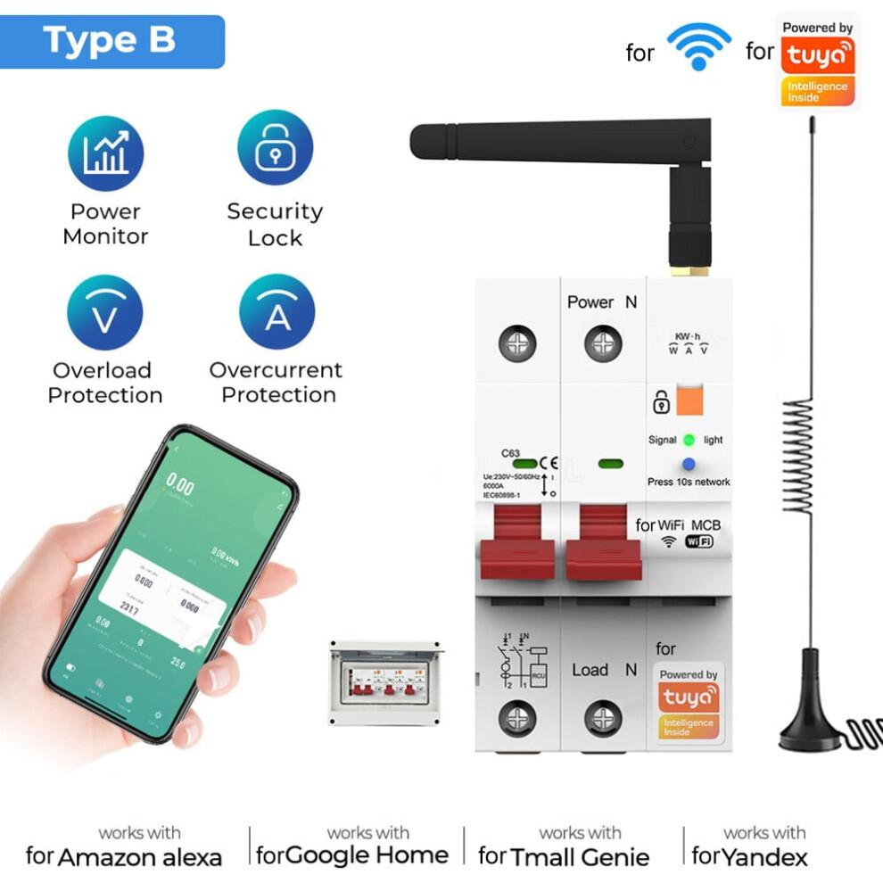 For For Tuya For Wifi Metering Circuit Breaker With Leakage Protection 63A Switch 9313598841803