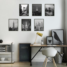 6 Pcs NYC View Wall Prints, Black & White City Landmarks Canvas Art, Unframed Wall Decor for Living Room, Bedroom, Home Gallery