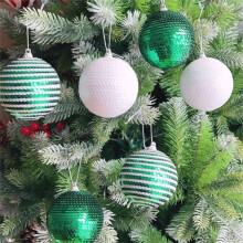 ZToonmas 6Pcs Christmas Ball Ornaments, 3.1" Green & White Striped Christmas Ornaments - Sparkling Baubles for Xmas Tree Decor