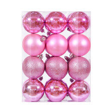 HEVIRGO 24Pcs Pink 3cm Matte Finish Shatterproof Christmas Balls, PS Material Xmas Tree Ornaments for Home, Compatible with Xmas Party Decor