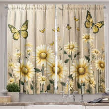 Ambesonne Rustic Kitchen Curtains, Cottagecore Sunflower Vibes, 55"x39", Dark Green and Yellow
