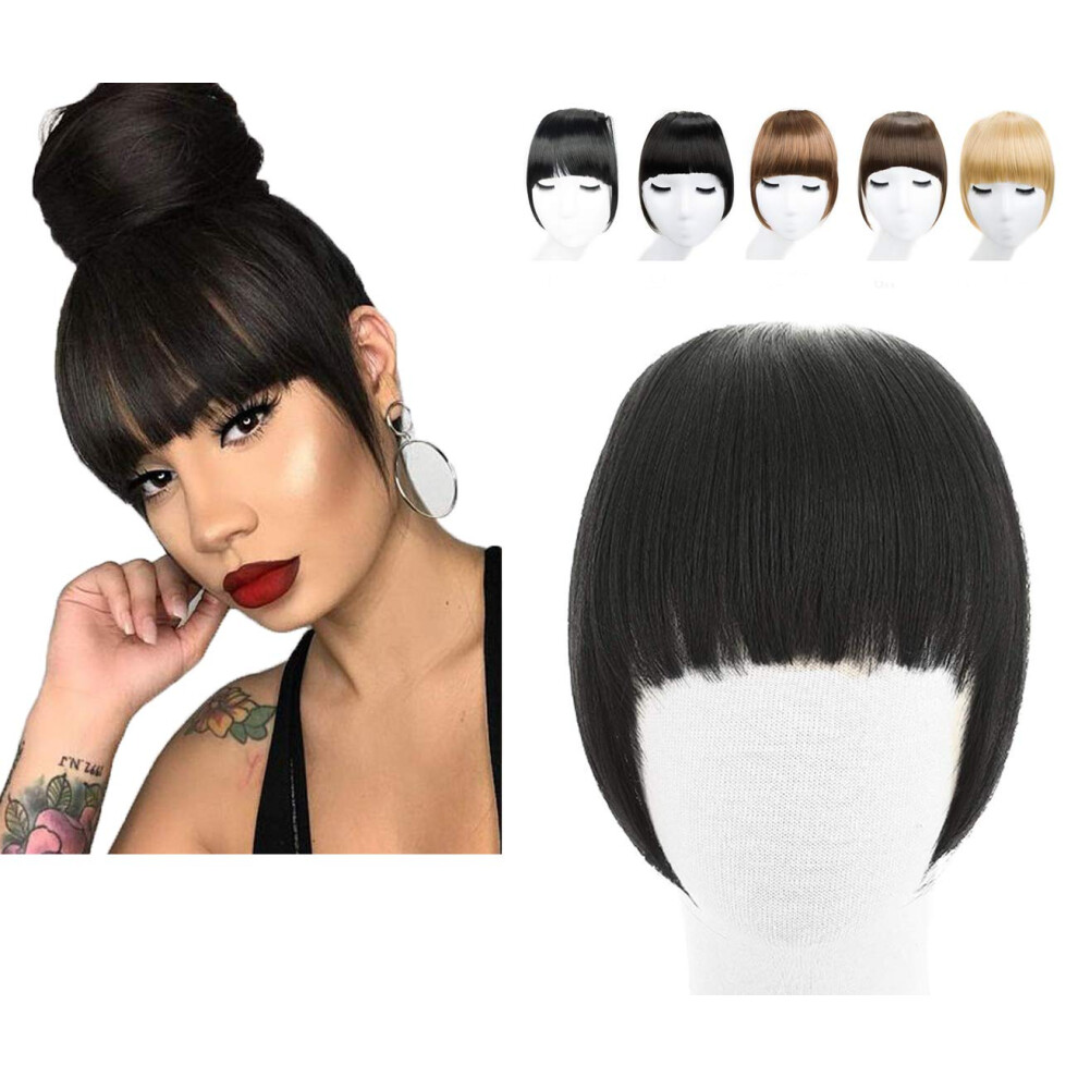 Clip In Hair Bangs Heat Resistant Off Black Synthetic Extensions Natural Fringe Hairpiece