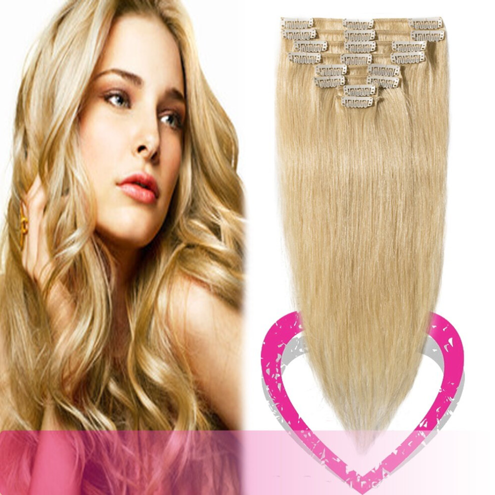Unisex 18 Inch Blonde Clip In Human Hair Extensions 70G Remy For Women Instant Length And Volume
