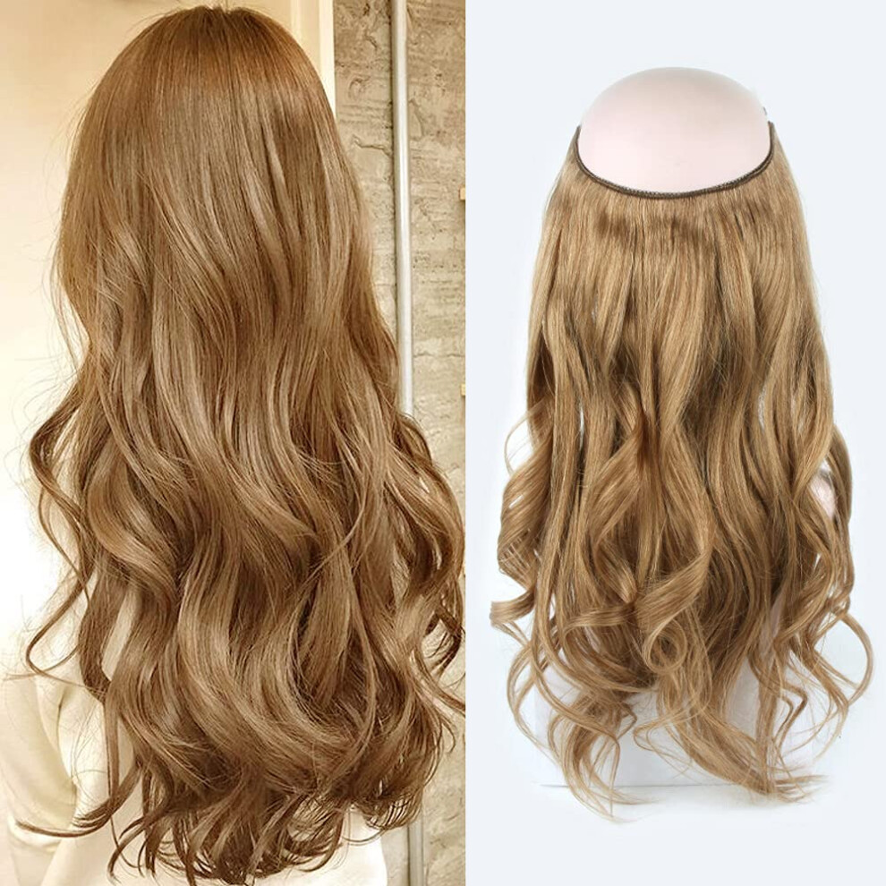 Unisex Brown 20 Inch Halo Hair Extensions Real Human Hair Straight Remy Ash Invisible Wire For Volume