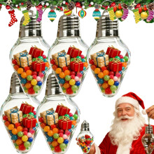 5PCS Jumbo Fillable Christmas Light Bulb Ornaments, Reusable Clear Plastic Hanging Candy Jars