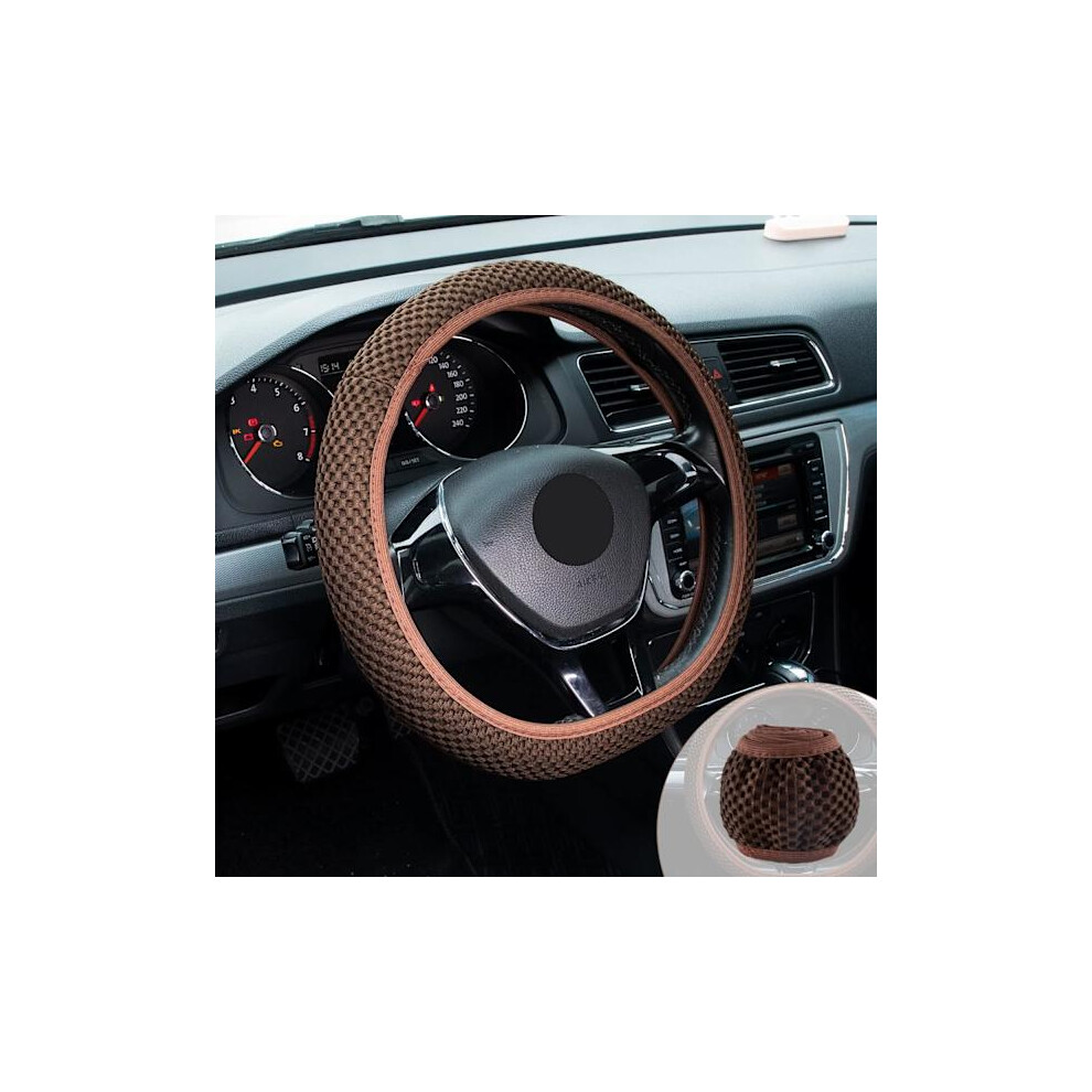 Car Stretchable Elastic Steering Wheel Cover, Car Steering Wheel Protector, Microfiber Breathable Ice Silk, Car Interior Accessories Brown 9450273662190