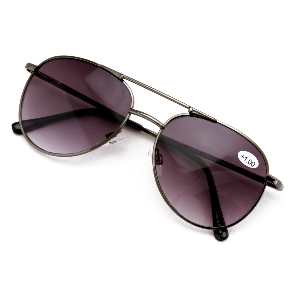 Classic Metal Tear Drop Reading Sunglasses - Outdoor Unisex Tinted Readers Black +1.25