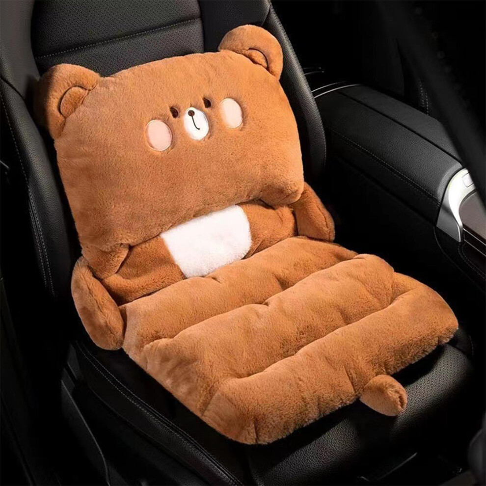 Cute Car Seat Cushion With Lumbar Support, Plush Cartoon Integrated Back Seat Pad For Winter Warmth 9455672580168