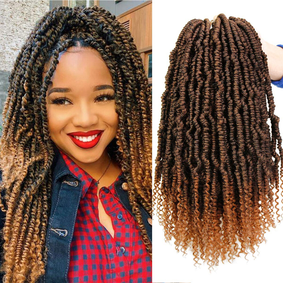 Unisex Spring Twist Crochet Hair 18 Inch Prelooped Synthetic Fluffy Nubian Twist Braids T1b/30