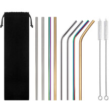 Emlimny 8Pcs Metal Straws Stainless Steel Reusable with 2 Cleaner Brushes for Home Party Barware - Compatible with standard bar accessories