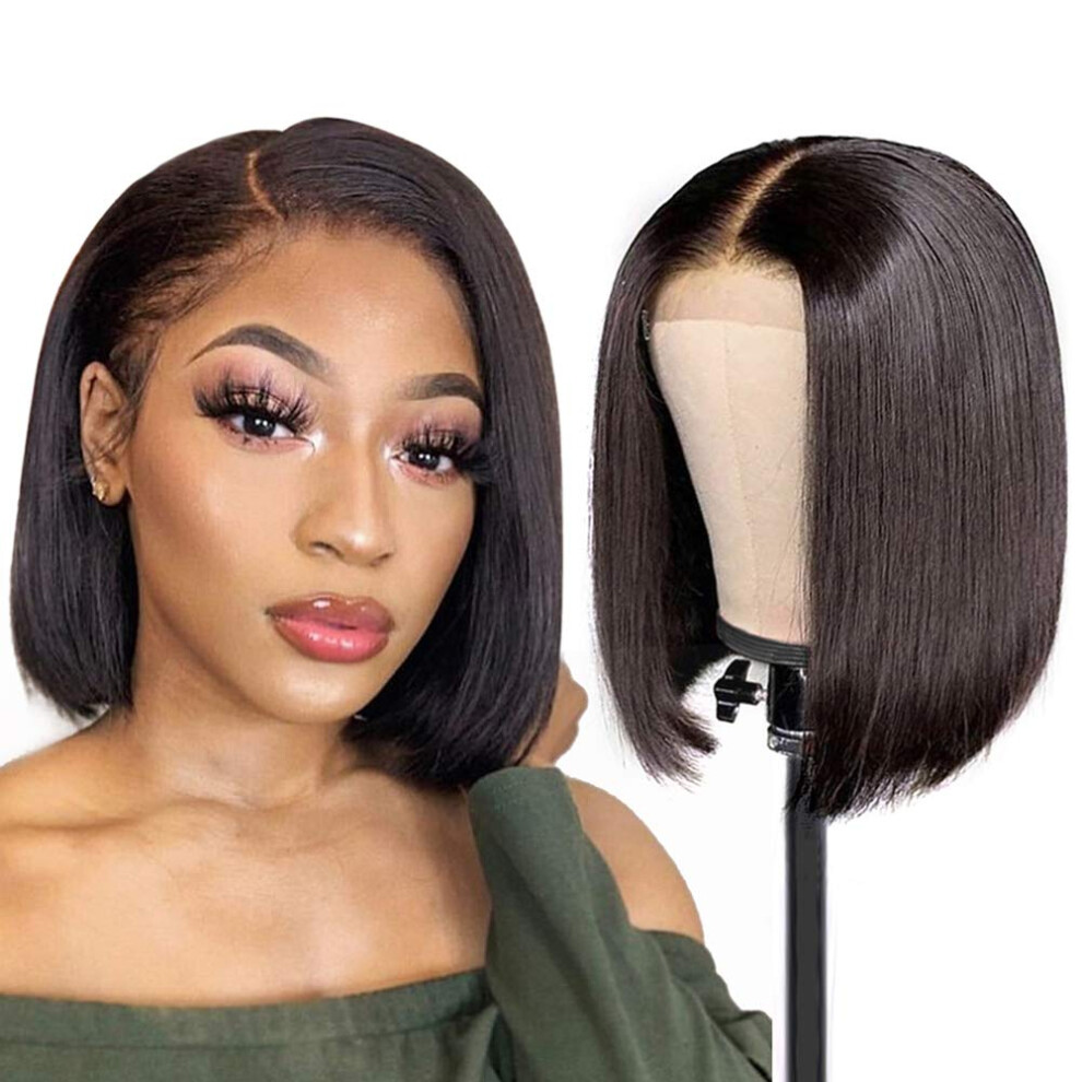 Unisex Human Hair Lace Front Wig 13X4 Brazilian Bob 180 Density Natural Hairline Straight Short Wig