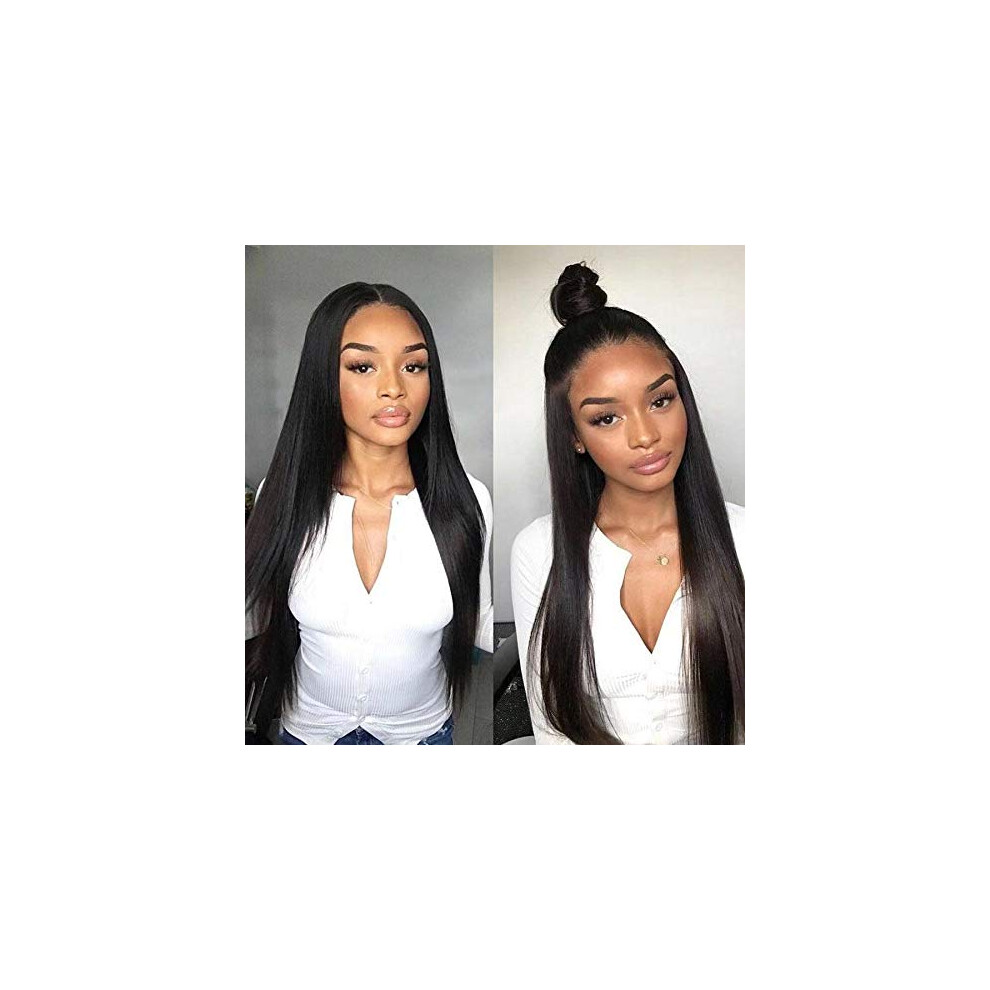 Unisex Human Hair Lace Front Wig 13X6 Deep Part Brazilian Straight, Pre Plucked Hairline, 130% Density