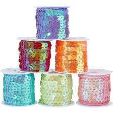 DIY 30 Yards Spangle Flat Sequins 6 Color 6mm Flat Sequin Strip Trim Paillette Spool String Shiny Trim Sewing Paillette String DIY