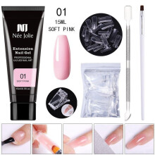 BGZLEU Poly Extension Gel Nail Kit with Slip Solution, Dual-Ended Brush & Forms for DIY Salon Nails at Home, 01