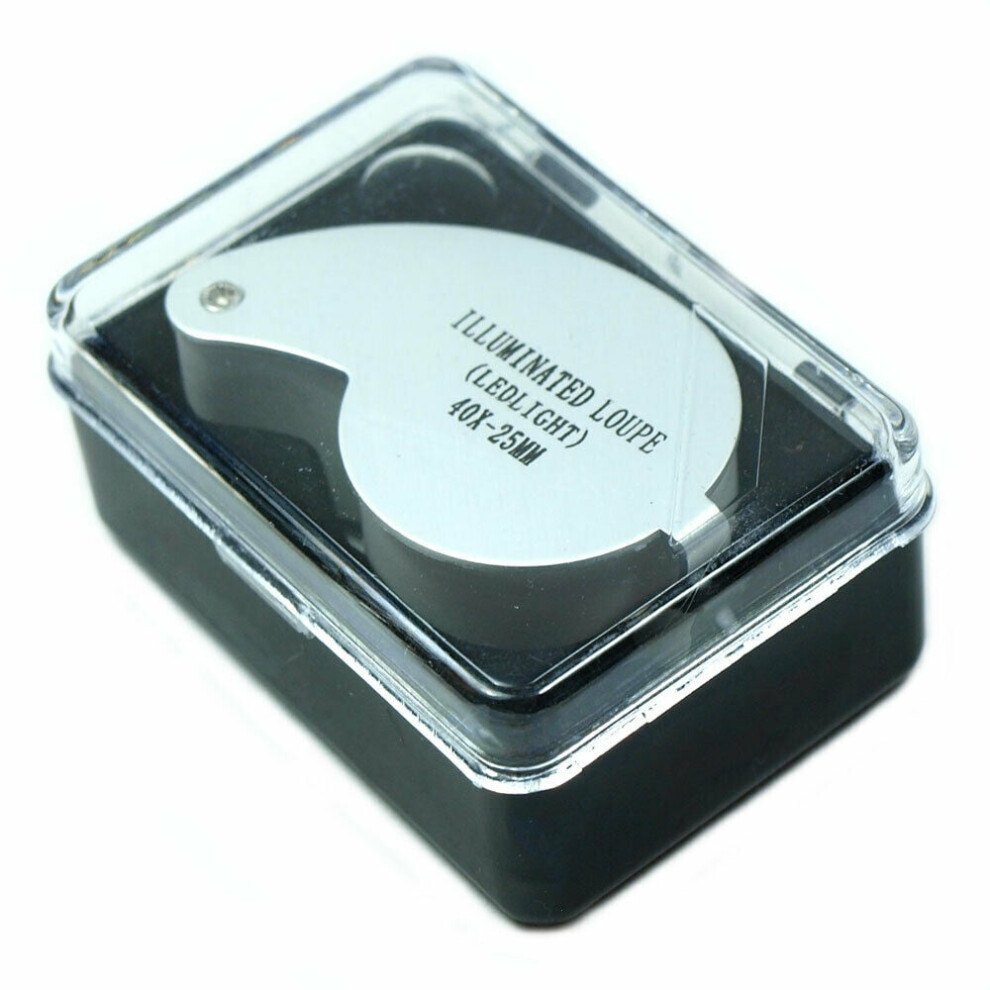40X 25mm Illuminated Magnifier Jeweler LED Lighted Loupe Loop with Case