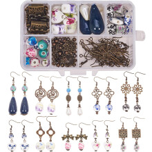 1 Box DIY 10 Pairs Porcelain Earring Kit with Beads, Spacers, Hooks – Jewelry Making Supplies for Beginners, Women Gift (Compatible with standard