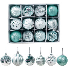 Valery Madelyn Christmas Tree Decorations Set, 16ct Light Blue & Silver Shatterproof Ornaments, 3.15" Coastal Ocean Xmas Holiday Decor