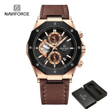 Men's sports watch, luxury gray military chronograph in genuine leather, quartz watch for men, gift NA802801 with box