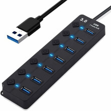 USB Hub, 7-Port USB 3.0 Hub, Multi-Port USB Data Hub Splitter with Individual On/Off Switches, USB Extender for MacBook, Mac Pro and More USB Devices