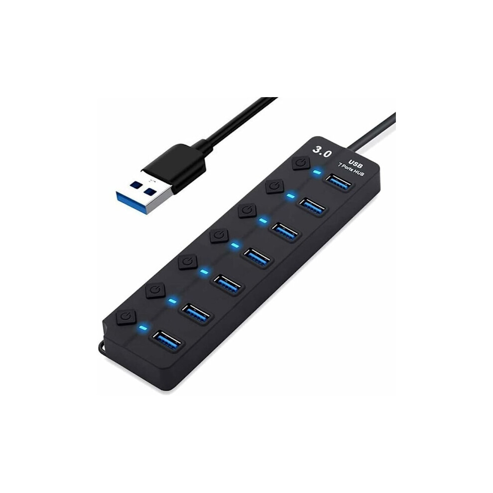 Usb Hub, 7-Port Usb 3.0 Hub, Multi-Port Usb Data Hub Splitter With Individual On/Off Switches, Usb Extender For Macbook, Mac Pro And More Usb Devices 9558633656077