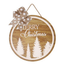 Christmas Door Sign - Wooden Welcome Plaque with Simulated Leaf & Bow, 1Pc Wall Decoration