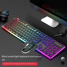 Wired Mechanical Keyboard with Mouse LED Silent Keyboard Gaming Keyboard Waterproof for E-Sports and Office Use-A