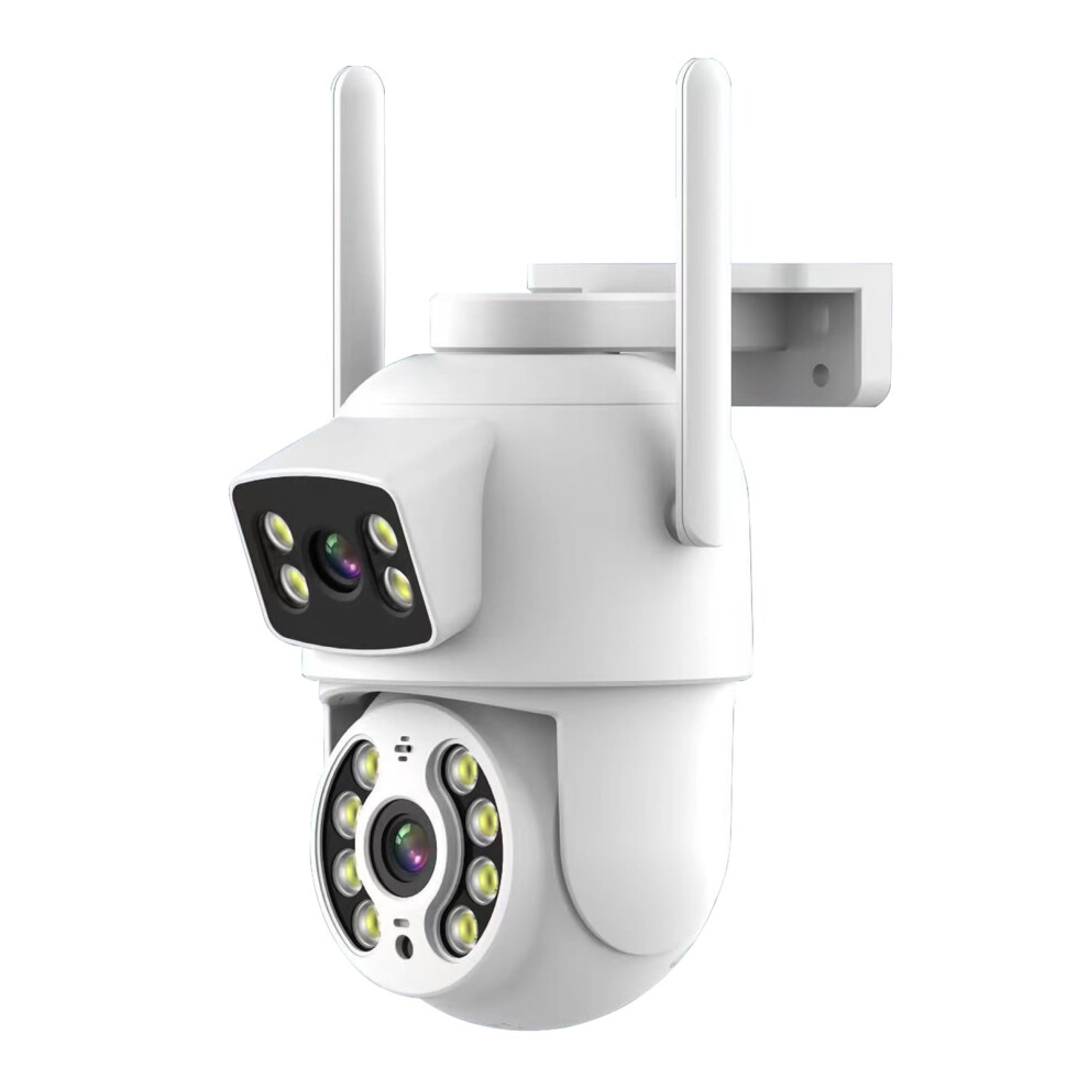 Dual-Lens Wifi Ptz Camera, Indoor/Outdoor Audio Pir Ip66 Waterproof Color Vision Wall Mount Security Camera 9395123122946