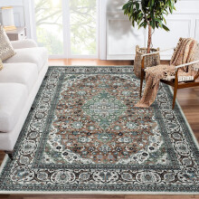 Haperlare Area Rug Traditional Area Rug Machine Washable Throw Rug Stain & Water Resistant Vintage Rug, 5' x 7' Green Brown