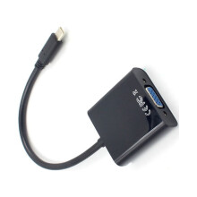 Full 1080P USB 3.1 Type-C Male to VGA Female Adapter Cable for TV Projector Monitor (Black)