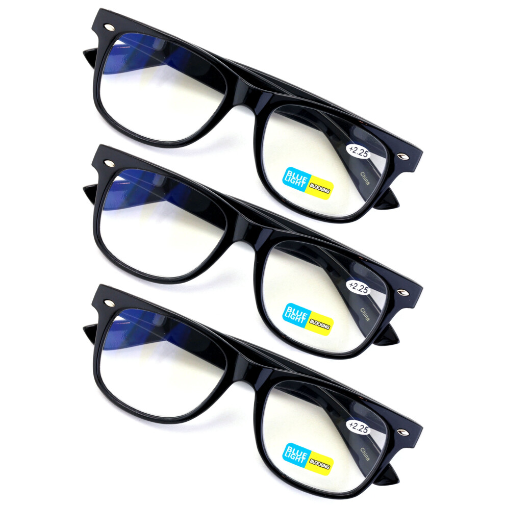 Blue/Black 3 Pairs Classic Reading Glasses - Anti Uv Ray Fatigue Computer Readers 1.50