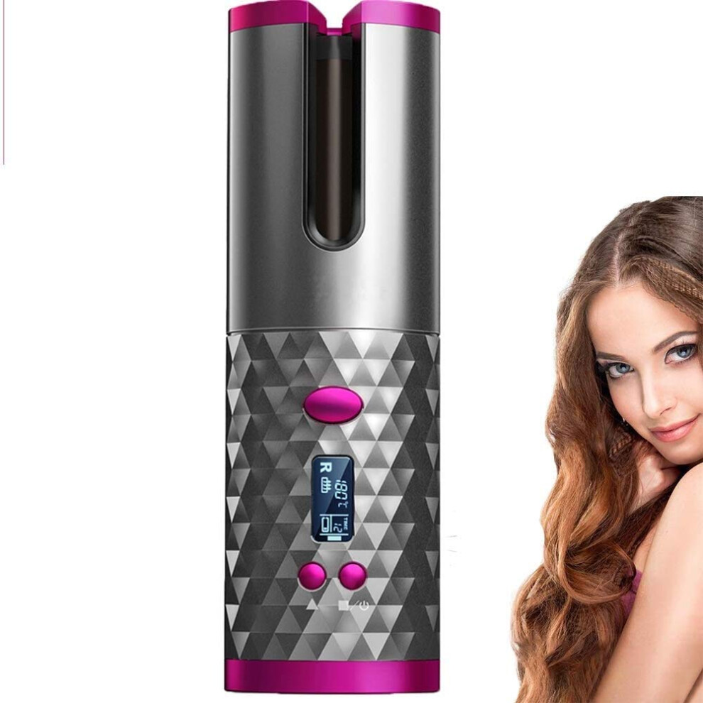 Cordless Hair Curler with OneButton Curling, Rechargeable Automatic Curling Iron with LCD Display