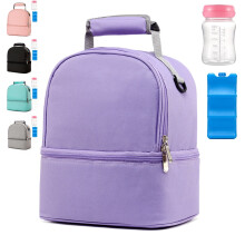Insulated Lunch Bag,Breastmilk Cooler Bag with Ice Pack, Baby Bottle Bag Fits 6 Bottles for Nursing Mom Daycare(Purple)
