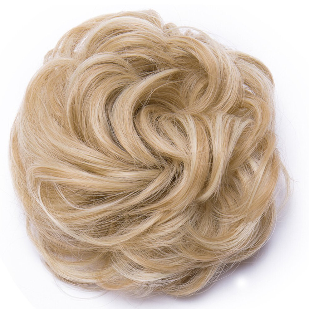 Unisex Messy Hair Bun Extension For Women, Heat Resistant Chignon Hairpiece, 2Pcs Ash Blonde Mix